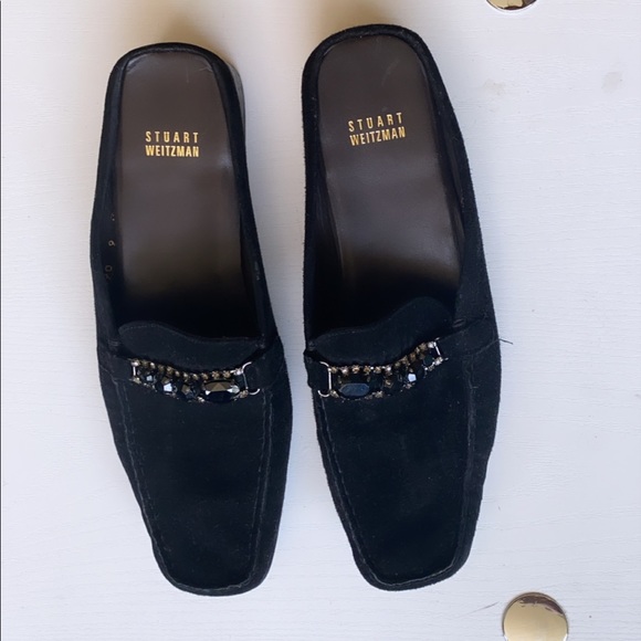 Stuart Weitzman Shoes - STUART WEITZMAN BEDROCK BLACK SUEDE MULES SIZE 9